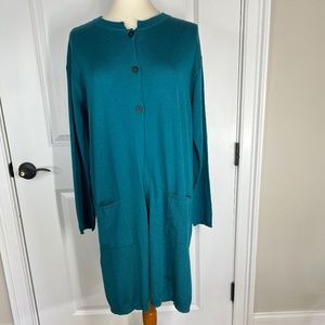 J. Jill, Size Medium,Teal Long Sweater With Pockets Long Sleeve 3 Button Sweater